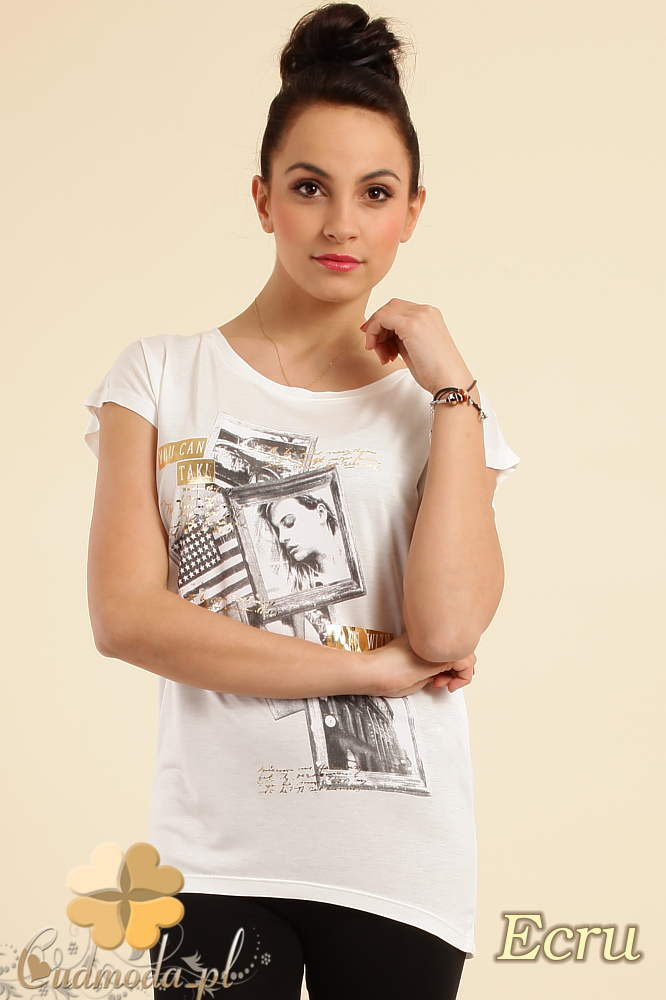 CM0229 Bluzka tunika t-shirt kimono nadruk - ecru