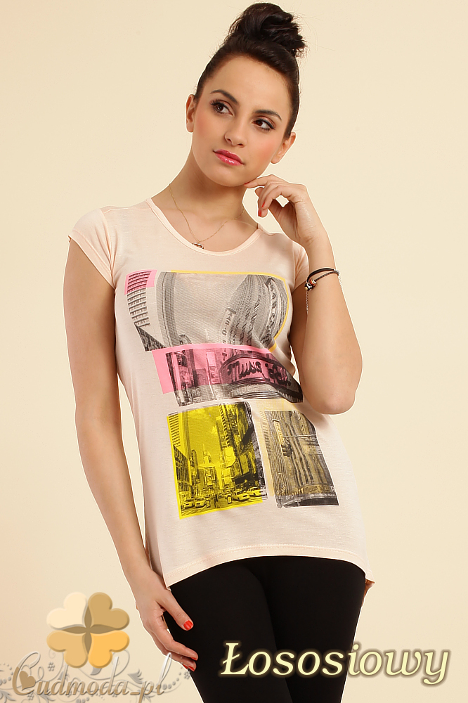 CM0233 Modna bluzka t-shirt tunika kimono - łososiowa