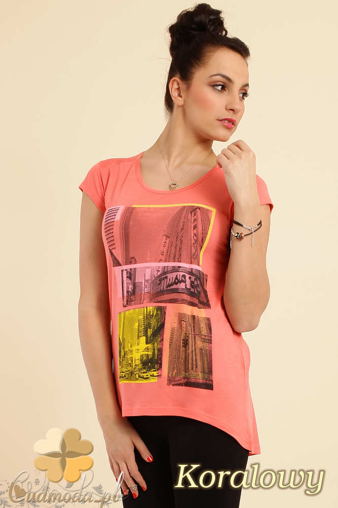 CM0233 Modna bluzka t-shirt tunika kimono - koralowa
