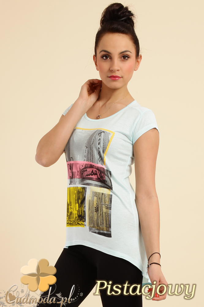 CM0233 Modna bluzka t-shirt tunika kimono - pistacjowa