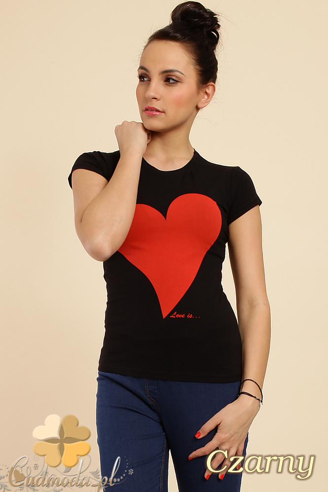 CM0234 Sportowy prosty t-shirt bluzka z nadrukiem - czarny