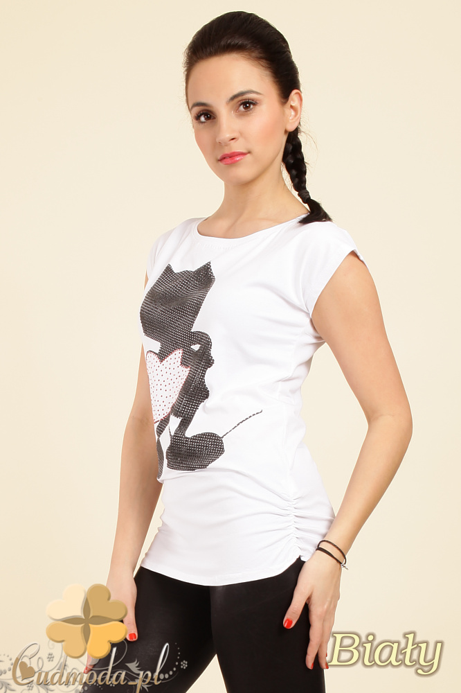 CM0243 Bluzka t-shirt ozdobne kamienie cyrkonie - biała