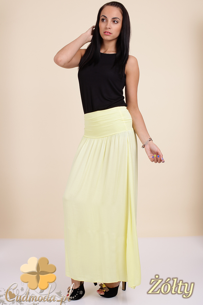 CM0293 Zwiewna długa spódnica maxi do kostek - żółta